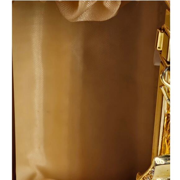 JESSICA MCCLINTOCK VINTAGE BLACK SATIN EVENING BAG 4"H x 5"L x 3"W 22" CHAIN - Picture 10 of 15